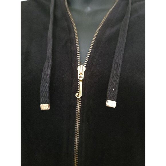 Juicy Couture Black Velour Zip-Up Hoodie w/ Gold Detail Women's XS - Made in USA - Picture 4 of 9